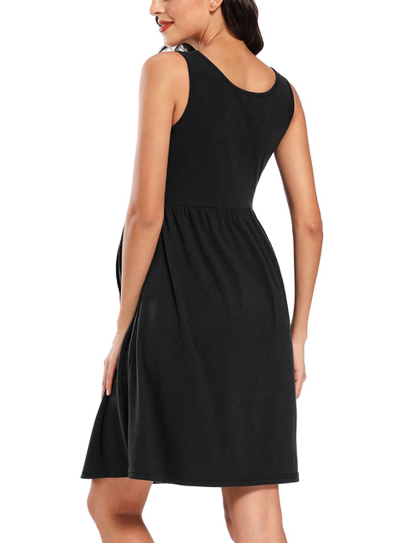 Ecavus Womens Maternity Tank Dress Stripe Color Block Sleeveless Knee Length for Baby Shower - Image 5